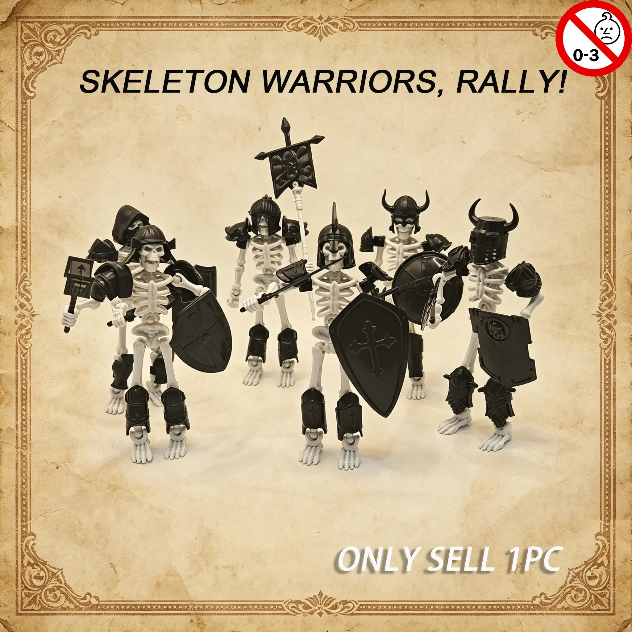 Flexible Movable Skeleton Knight Action Figures, Detachable Helmets Swords Shields, Articulated Warrior Toys for Kids Collectors Halloween, Figurines For Collectors, Collectible Action Figure