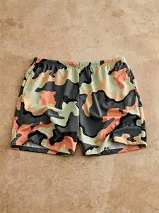 Men's Vintage Camo Casual Shorts, Elastic Waist Bottoms, Summer Wear For Outdoor & Vacation