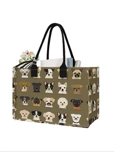 Large Capacity Dog Print Storage Bag, Durable Handle, Space Saving Multi-Purpose, Ideal for School, Travel, Shopping, Reusable Shopping Bags