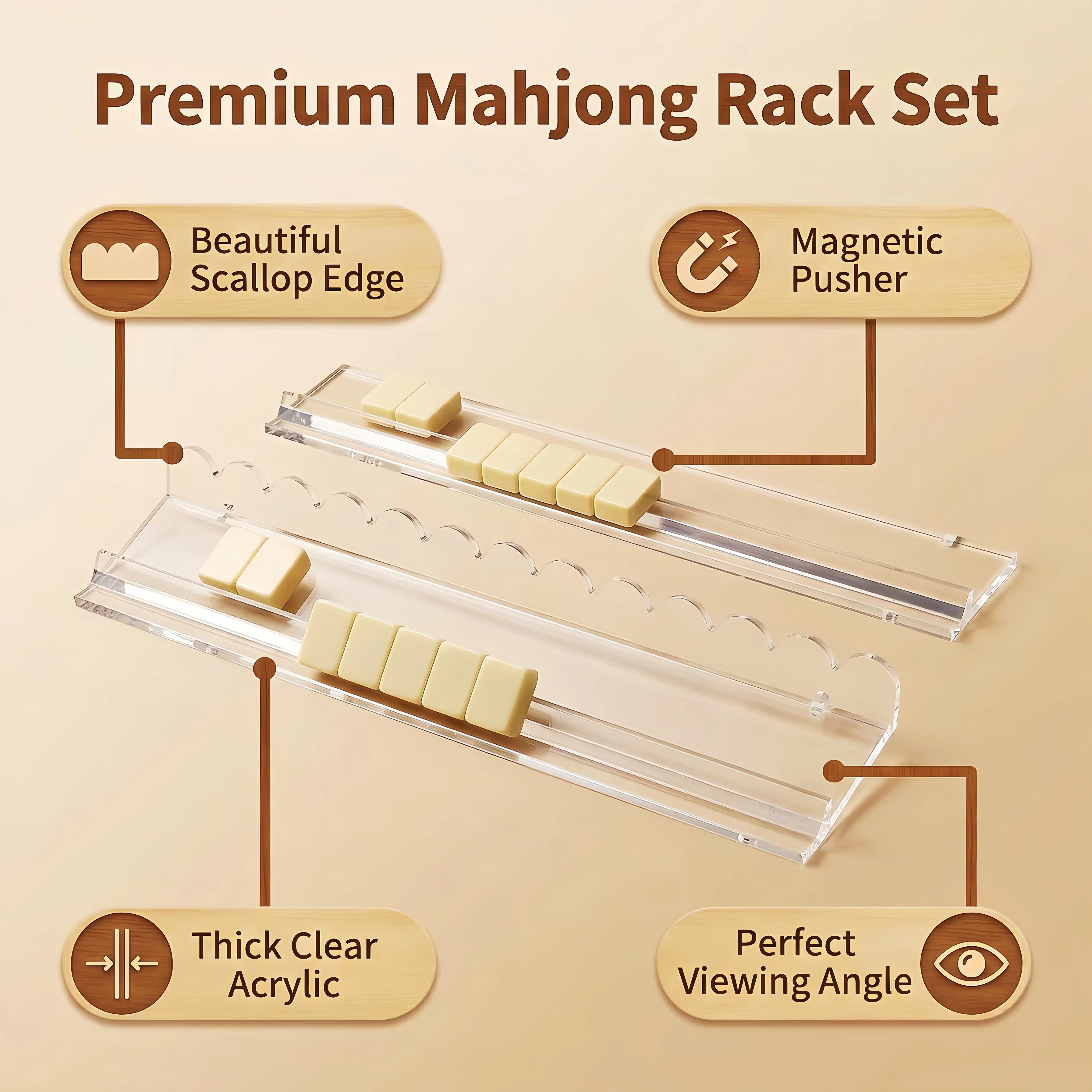 2026 New Transparent Acrylic American Mahjong Rack Set - Durable Holders, Magnetic Pushers, Group Games Essential for 12+ Year-Olds, Cognitive Party Games for Adults
