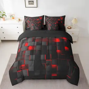 Red and Black Bedding Set,Light Geometric Comforter Set with Sheets,7 Piece for Boys Girls,Decor Bed in a Bag,Modern Bed Set