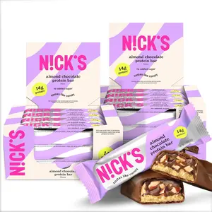 Nick's Protein Bars Almond Chocolate |   14g protein |   220 calories |   Low Carb Keto Friendly Snacks No Added Sugar (Multipack 24 bars x 50g)