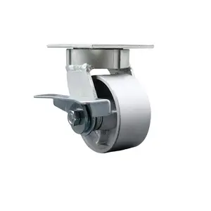 Service Caster SCC-KP30S420-SSB-SLB Heavy Duty Kingpinless Swivel Top Plate Caster with Side Lock Brake & 4 in. Semi Steel Cast Iron Wheel with Ball Bearings - 1000 lbs Capacity per Caster