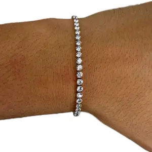Tennis Bracelet 14k Gold Plated Stainless Steel - 7 Inches 3 mm - Zirconia Diamonds