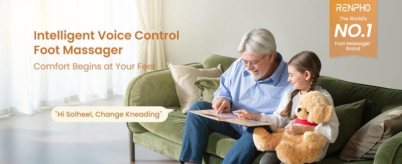 RENPHO Voice Controlled Foot Massager with 3 Heating Levels, Valentines Day Gift Choice for Man Women Adjustable Hands-free Upgrade Shiatsu Machine for Men & Women, Fits Up to Size 12