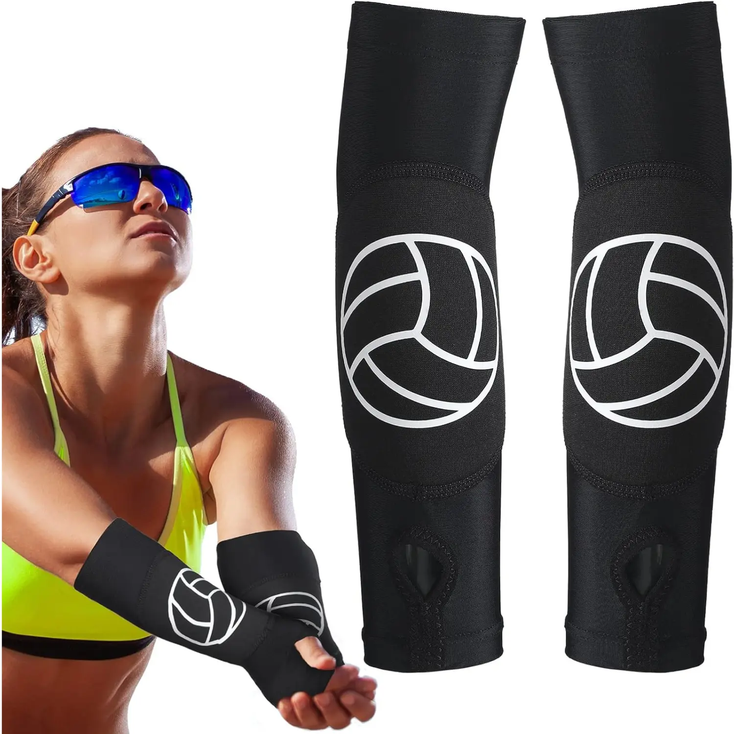 Padded Volleyball Arm Sleeves with Thumb Holes 4mm Forearm Wrist Pads Stretch Sports Sleeves for Training Practice Games