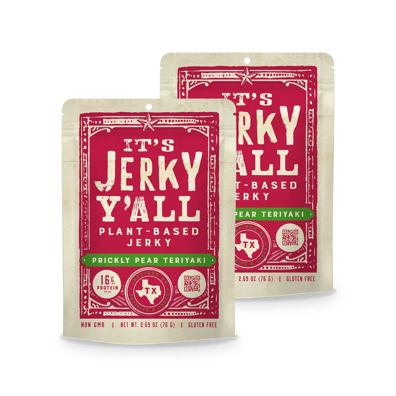 Prickly Pear Teriyaki Plant-Based Jerky - 2-Pack - ALL Y'ALLS FOODS - Sweet & Savory - Vegan, Non-GMO, Gluten-Free - High Protein 16g/bag - Meatless Snack Veggie Ginger