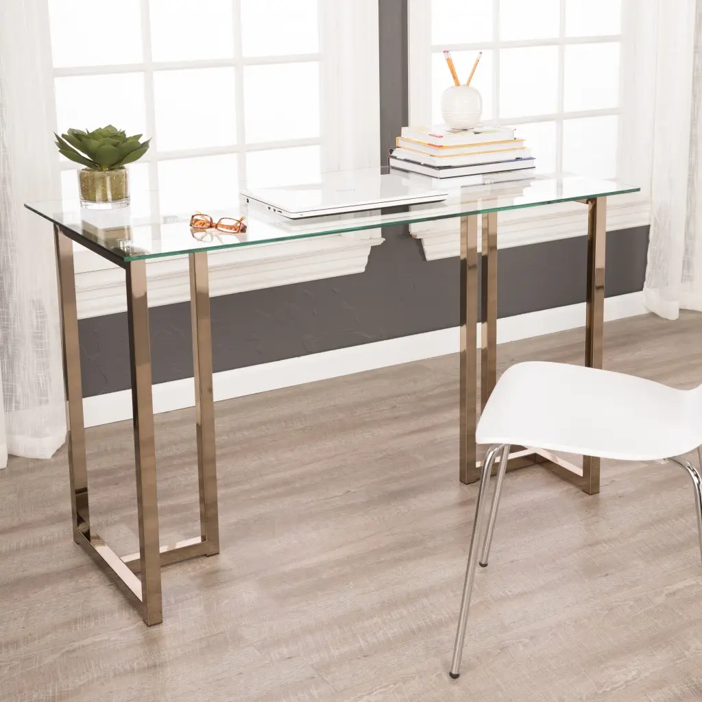 HomeRoots 402037 Champagne Writing Desk - Minimalist Modern, Modern Luxury Piece for Office & Commercial Use, Minimalist Modern Desks, Modern Luxury Desks