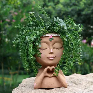 Heart Gesture Design Resin Flower Pot (without Plants), Cute Girl Design Flower Pot with Drainage Hole, Garden Planter Pot for Indoor Outdoor Succulent Plant, Garden Supplies