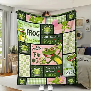 1pc Patchwork Frog Blanket, Retro American Style, Cute Cartoon Design, Bed Blanket, Towel Cover, Outdoor Picnic Blanket, Gift for Kids