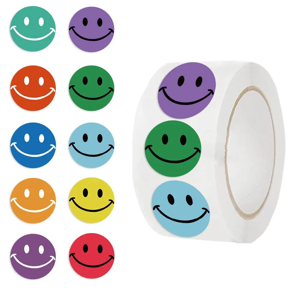 Smile Face Pattern Sticker, 500pcs/roll Waterproof Self Adhesive Decorative Sticker, Decorative Sticker for Phone Case, Water Bottle, Laptop, Scrapbook, Screen Protector