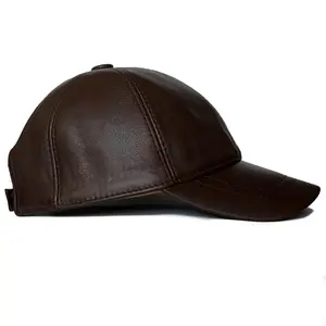 Leather Baseball Cap Genuine Lambskin Leather Hat Sports Visor Adjustable Strap
