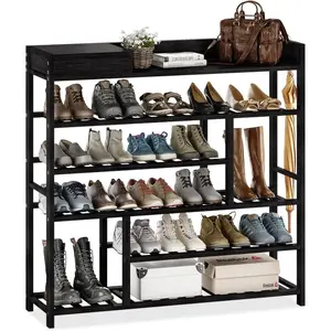 Freestanding Slim Shoe Storage Cabinet, Shoe Rack for Front Door Entrance Bamboo Shoe Organizer with Storage Box Free Standing Shoe Cabinet Shoe Storage Shelf for Entryway, Closet and Doorway (Black)