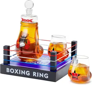 Kollea Boxing Whiskey Decanter Set with 2 Boxing Glove Glasses - Red Wooden Base for Home Bar Decor, Unique Gift for Men, Boxing Fans, Whiskey Lovers, Coaches, Classic Valentine's Day & Anniversary & New Year Birthday Present, Utensils