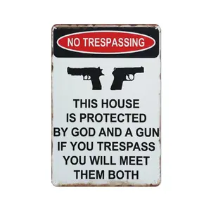 This House Protected by God & Gun Alum Sign No Trespassing 2Nd Amendment Street Sign Road Sign Metal Sign 8X12 inches