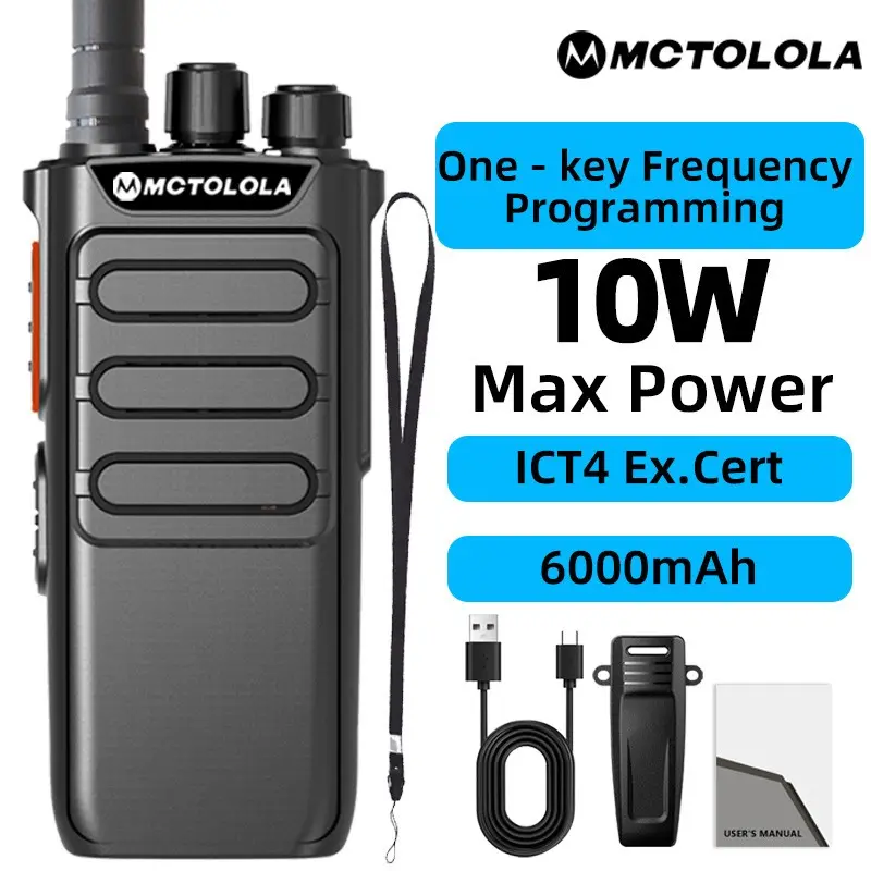 Mt-170 10w 6000mah Industrial Two-Way Radio Handheld Walkie Talkie, Outdoor Camping Hiking Adventure Construction Site Uhf Explosion Proof, Rechargeable Walkie Talkie