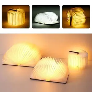 3D Creative USB Charging LED Book Light - Wooden Foldable Portable Desk Lamp, Led Multicolor Waterproof Dimmable Skincare Tool, Kid Christmas Gift Decor, Light Dimmable