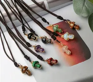 Crystal Mushroom Shaped Pendant Necklace - Handcrafted with Wire Weaving Technique