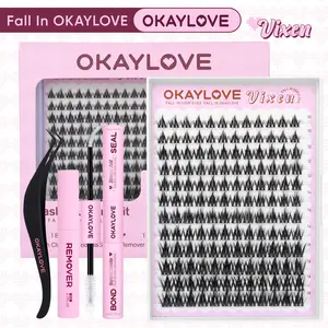 OKAYLOVE Vixen Lash CLusters Kit, Manga Lash Extension with Waterproof Long-lasting Lash Bond and Seal,Tweezers and Remover for DIY Eyelash at Home Easily, Natural Makeup Girl Gifts