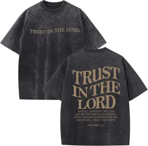 Mens Oversized Christian Shirts God Faith Jesus Religious Tshirts Trust in The Lord Bible Verse Tees Acid Wash Tops