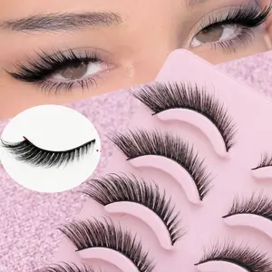 5 Pairs Cat Eye Lashes Faux Mink Eyelashes Winged End Eye Elongated Eyelashes Natural long Manga Lashes Fake Lashes Makeup Cosmetic