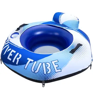 WERNNSAI Heavy Duty River Tube Inflatable Water Tubes with Canvas Cover Tubing Pool Float River Raft Lounge Chair with Cup Holders Backrest Grab Handles Summer Vibes