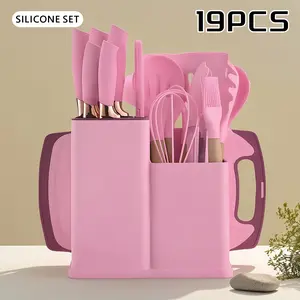 19PC Knife Set with Green-Tone Wood Handles & Silicone Utensils – Chef Knife, Non-Stick Safe, Easy Clean. Lucky Gift for Her: Perfect for St. Patrick's Day, Women's History Month Cookware Pans Pots Nonstick Cooking Set