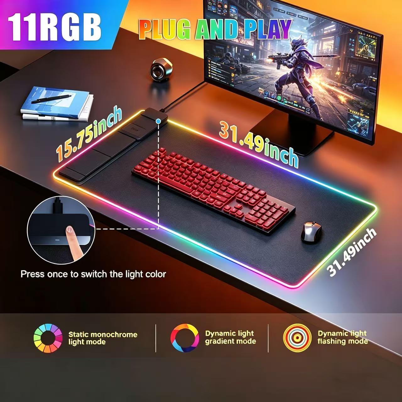 Large LED Desk Mat, RGB Gaming Mouse Pad with Wireless Charging & Phone Stand, Multiple RGB Lighting Modes, Fast Charging for iPhone & AirPods, Non-Slip Base, Smooth Waterproof Surface, Desk Decor for Gamers, Home & Office Essentials
