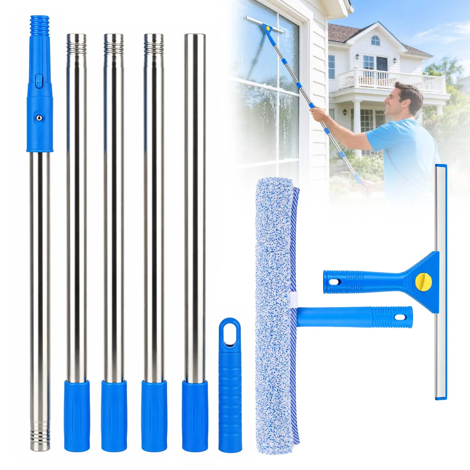 Window Squeegee Kit - 2-in-1 Glass Squeegee and Microfiber Scrubber,Cleaning Tool for Glass, Shower Doors, Mirrors, Car Windshield,Glass wiper