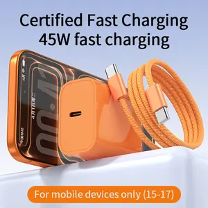 45W fast charger set suitable for iPhone 17 Pro Max and iPhone 17 Pro; portable orange charger set; convenient iPhone charger set; Type‑C fast charging power adapter for iPhone 17; PD fast charging tablet compatible with 6.6 ft/3.3 ft cables (3 sets).