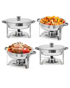 GARVEE Set of 4 Round Buffet Warmers Made of Thick Stainless Steel – Durable, Corrosion-Resistant Food Warmers – Portable Buffet Servers for Keeping Food Warm and Ready to Serve