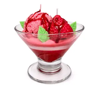 Luxury Dessert Candle Handmade Soy Wax Creamy Strawberry Ice Cream Candle.
