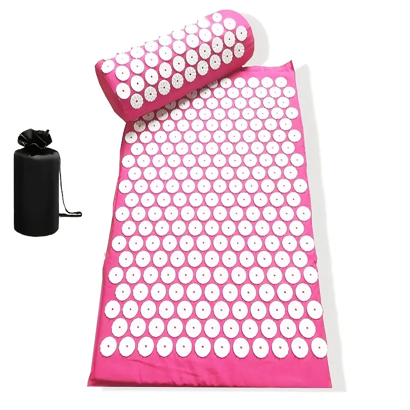 3pcs Oxford Fabric Acupressure Yoga Mat Set, Geometric Pattern, Muscle Relaxation and Stress Relief, Includes Mat and Pillow, Portable Carrying Bag, Pink/Green/Yellow