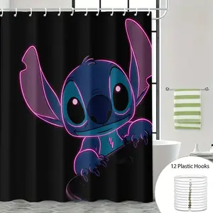 DISNEY CLASSIC Stitch Shower Curtain, Bathroom Home Decor Waterproof Polyester Fabric with 12pcs Hooks