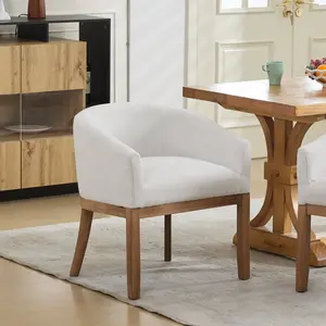 Mid Century Modern Upholstered Barrel Dining Chairs with Arms,Farmhouse Linen Kitchen & Dining Room Chairs with Natural Hardwood Frame, 19" W Accent Chairs for Living Room,Single Pack,Beige,SW1891BG