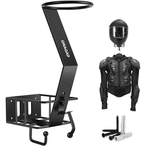 Wall Mount Motorcycle Helmet Rack with Gloves Tray, Dirt Bike Bicycle Helmet Holder Display Hanger Storage Organizer Stand Hook, Motorcycle Accessories for Enclosed Trailer, Truck,Garage and Warehouse