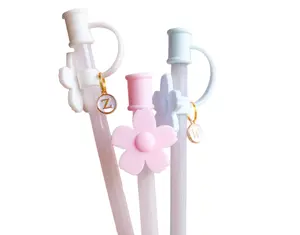 Flower Straw Topper with custom charm Drinkware Reusable