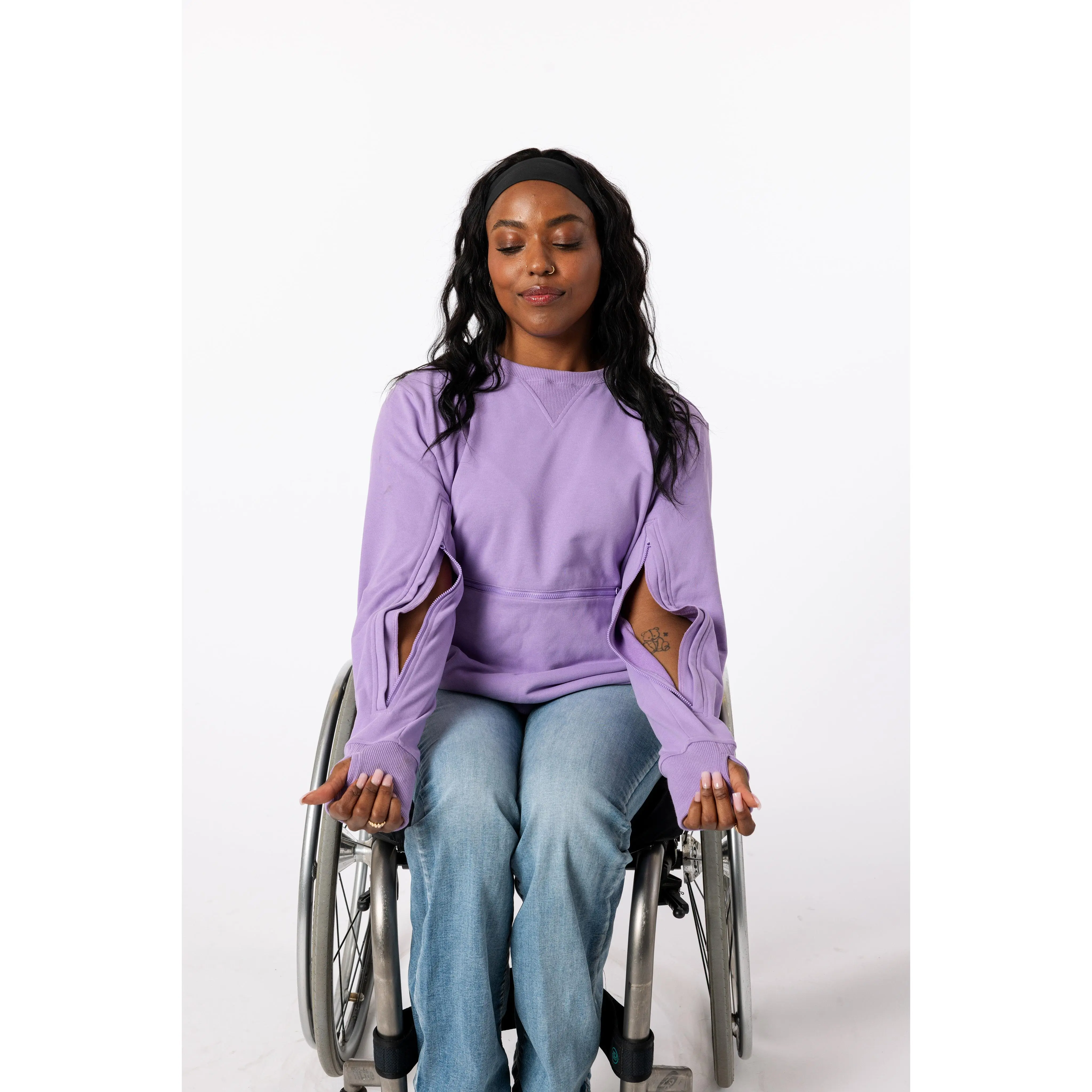 Lilac Adult Arm Zip Access Crew Sweatshirt