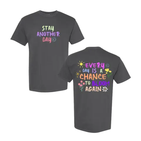 Stay Another Day Women's Oversize Ring-Spun Cotton Tee - Short Sleeve, Round Neck, Loose-Fitting Casual Tshirt, Soft Streetwear Top with Mental Health Cue Help Message for Stress & Mood Support