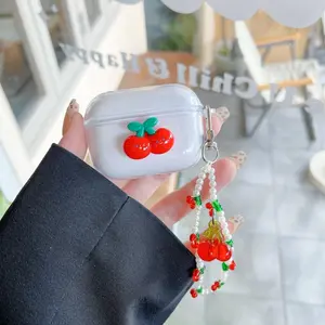 Cute Cherry Design Earphone Case with Lanyard, Decorative Earphone Protector Cover, Earphone Accessories Compatible with AirPods 1/2/3/4/Pro/Pro2