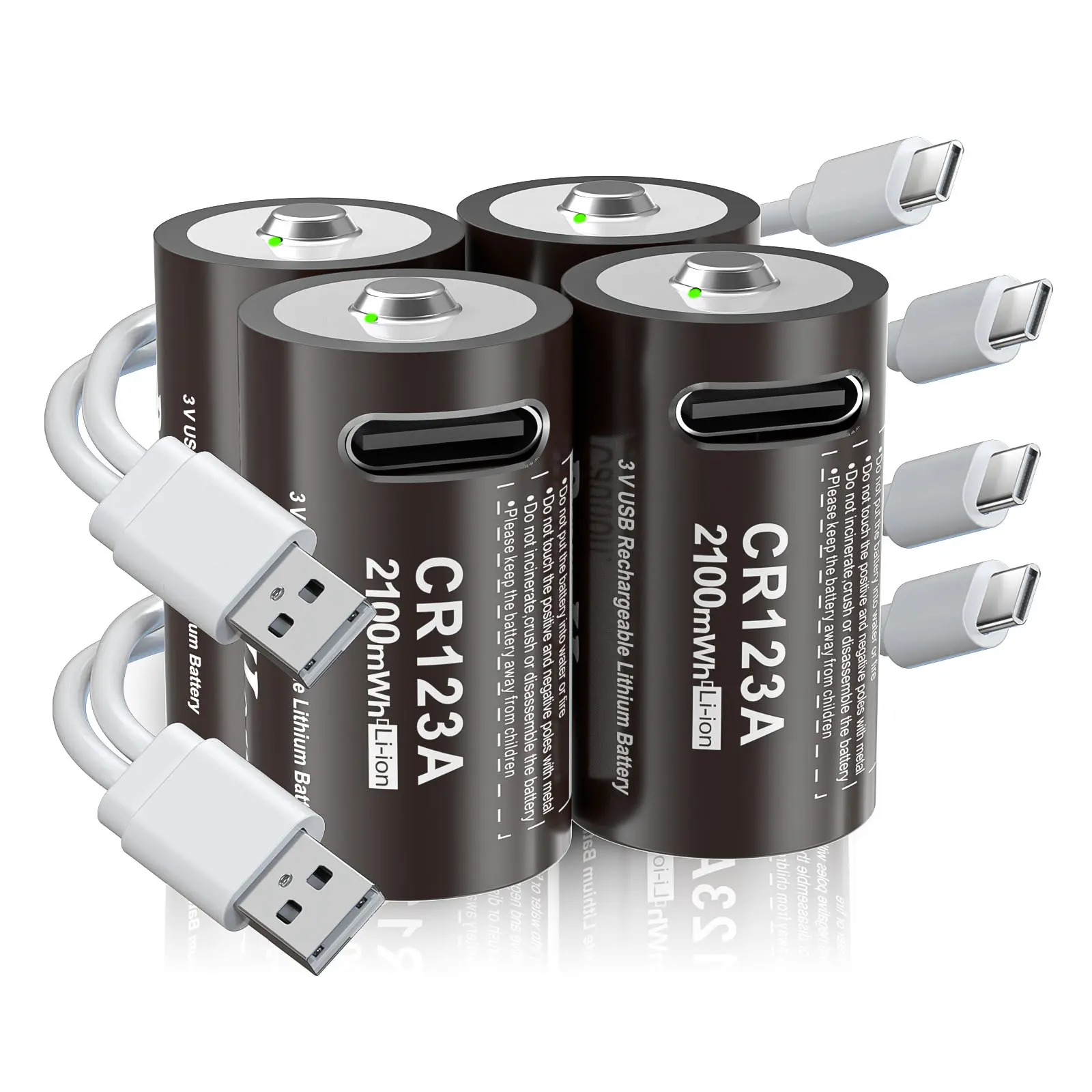 4Pack CR123A CR123 Batteries 3V Lithium Li-ion USB Rechargeable w/ Cable