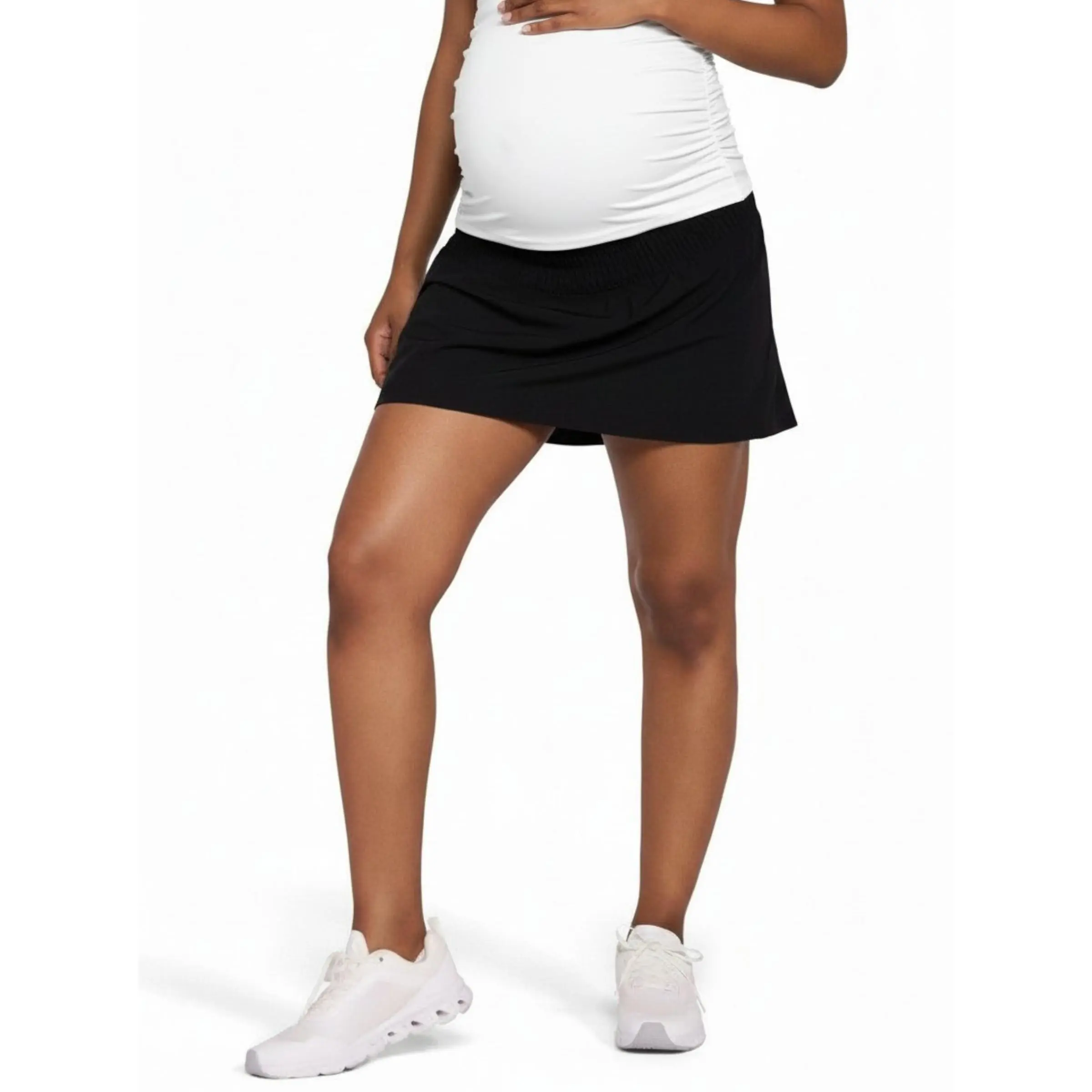 Motherhood Maternity Women's Under the Belly Woven Tennis Maternity Skort - Pregnancy Skirt