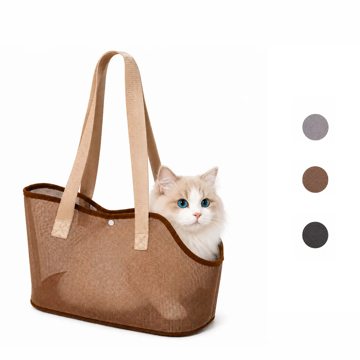 Breathable Mesh Pet Carrier Tote Bag for Cats and Small Dogs, Lightweight Cat Carrier Purse with Head-Out Opening, Snap Button, Safety Leash, Portable Shoulder Travel Bag for Puppies, Kittens and Small Pets