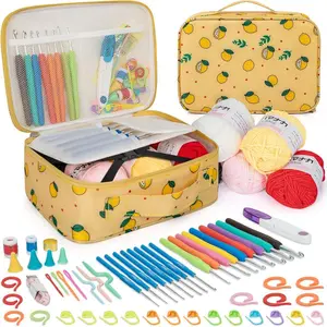 Crochet Kit for Beginners Adults, 59 PCS Crochet Sets Include Yarn, Crochet Hooks and Tools, Portable Crochets Starter Kit for Making Variety Projects Crochet Supplies, Yellow Lemon