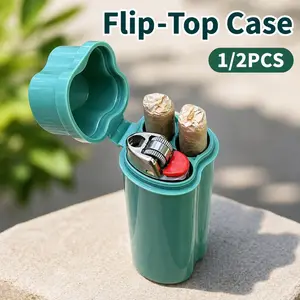 Flip-Top Cigarette Case, Creative Portable Double-Slot Holder with Lighter Storage for Travel 1/2PCS