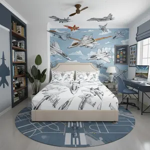 Aircraft Fitted Sheet,Sketch 3D Airplane Bedding Set,( No Flat) for Kids Boys Teens Men Room Decor,Black and White Airplane Print Bed Sheet Flying Games Deep Pocket Sheet