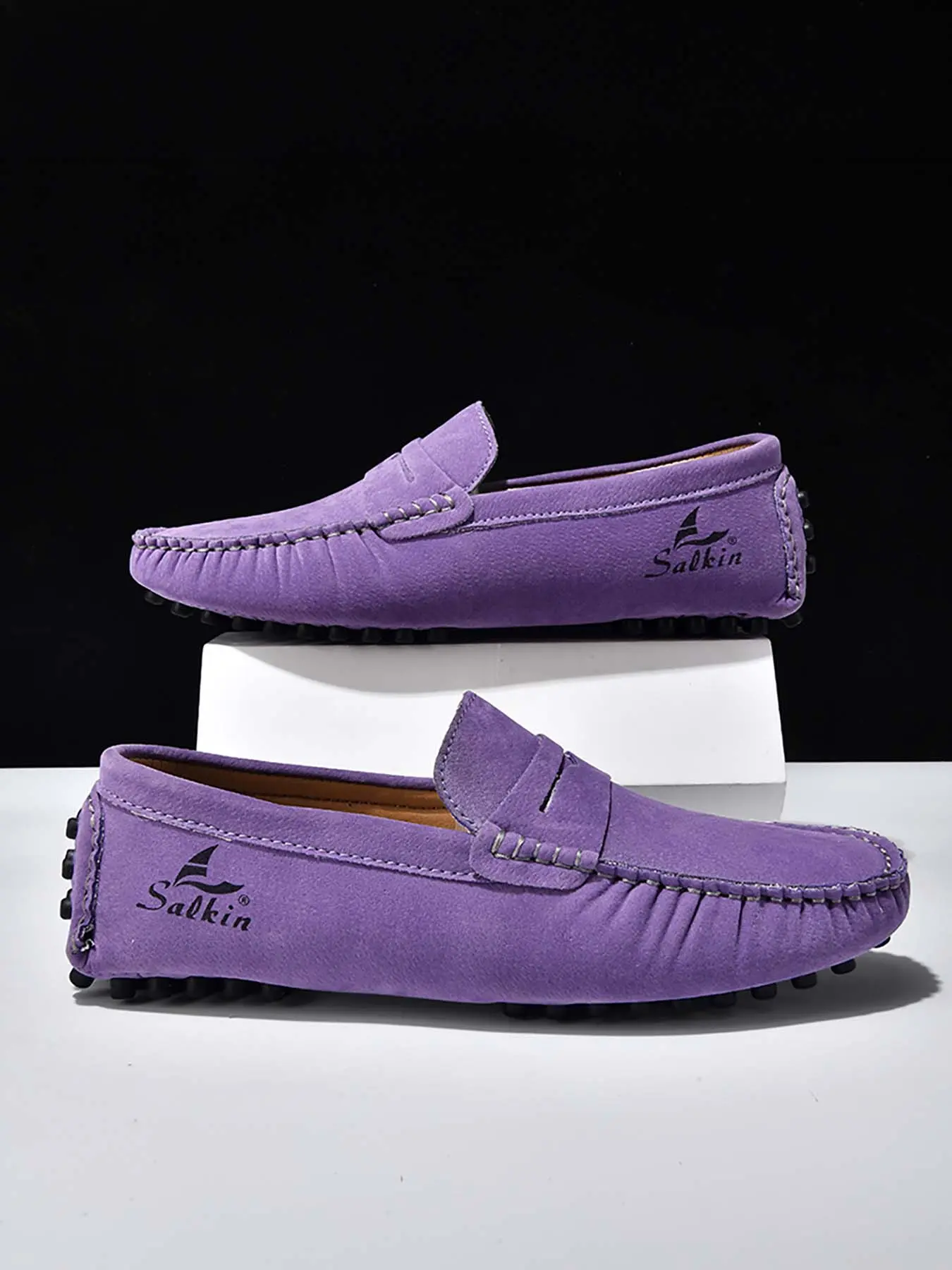 Men's Hand-Stitched Moccasin-Sole Loafers, Soft-Soled Non-Slip Slip-On Casual Leather Walking Shoes, Multi-Color All-Match Footwear for Daily Commuting & Driving