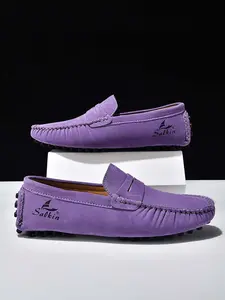 Men's Hand-Stitched Moccasin-Sole Loafers, Soft-Soled Non-Slip Slip-On Casual Leather Walking Shoes, Multi-Color All-Match Footwear for Daily Commuting & Driving