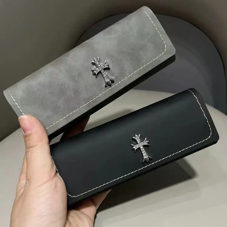 rhinestone cross glasses case, suede leather spectacle storage box, goth punk crystal cross eyewear holder,