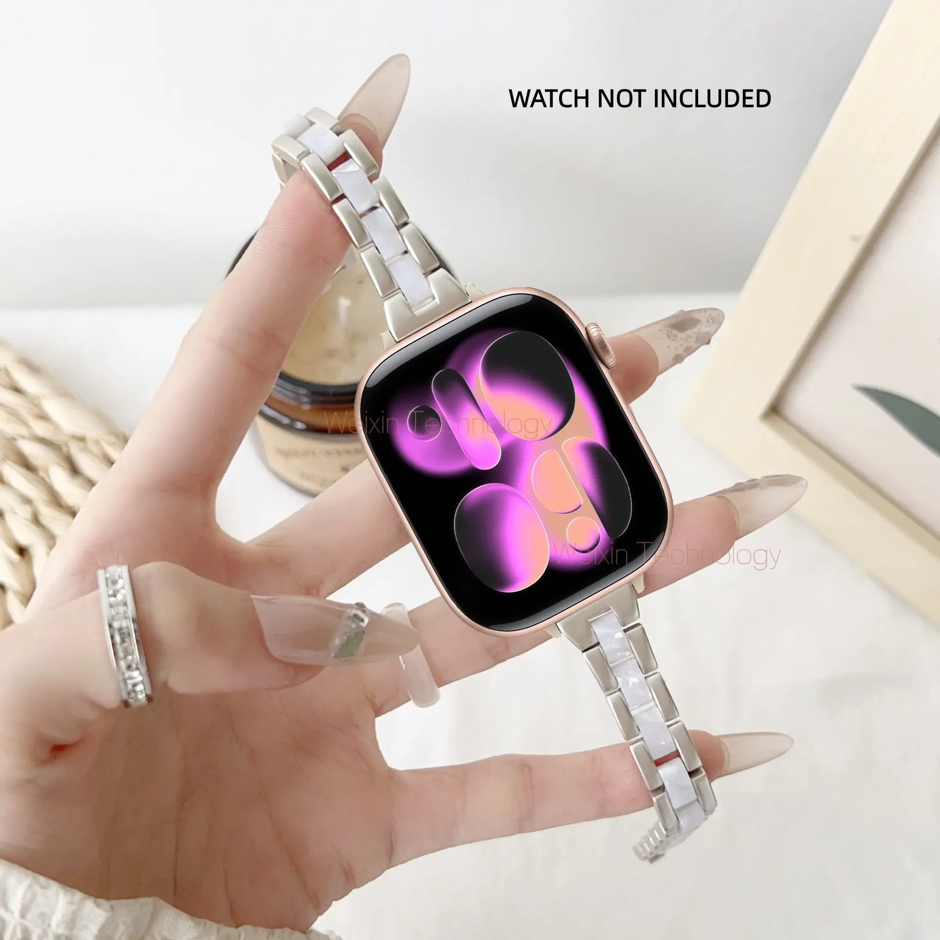 Ultra-Thin Metal Resin Bracelet for Apple Watch Bands, Fits 40mm 38mm 41mm 42mm/44mm 45mm 46mm 49mm, Compatible with Iwatch Series 1-11, Smartwatch Strap, Wearable Accessory, Smart Watch Accessories